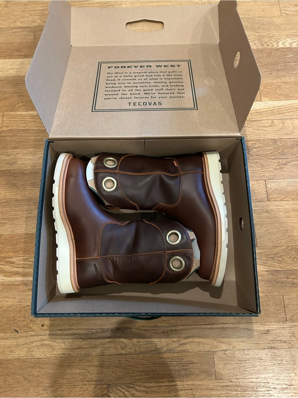 Tecovas Brown Leather Slip-On Boots with White Soles